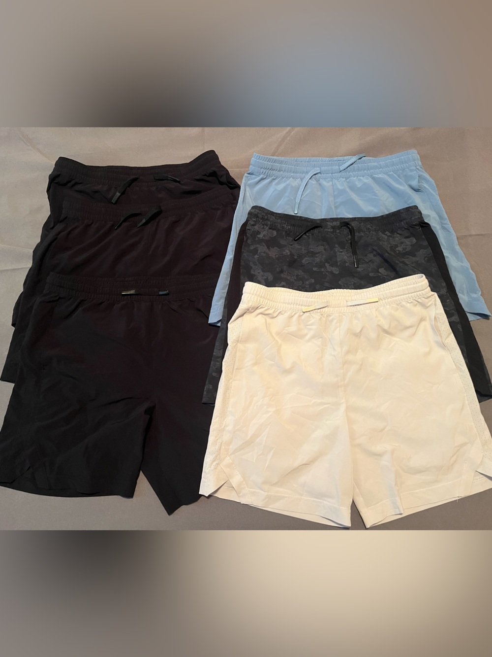 6 Tek Gear Athletic Shorts Pack - Light Blue, Black, Cream, Dark Camo - 14/16 L